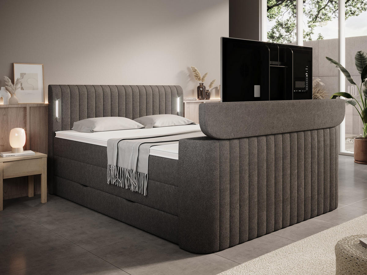 BOXSPRINGBETT FLY Anthrazit 160/200 cm H3/H4 mit TV-Lift - Anthrazit, Textil (160/200cm) - wonello