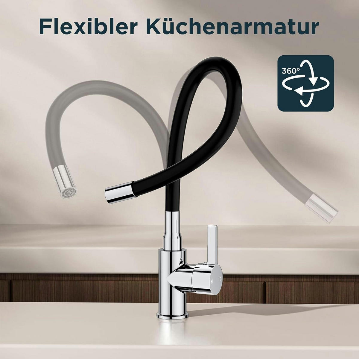 KÜCHENARMATUR mit flexiblem Schlauch polierter Chrom - Multicolor, Metall (21.9/21.8/34.8cm)