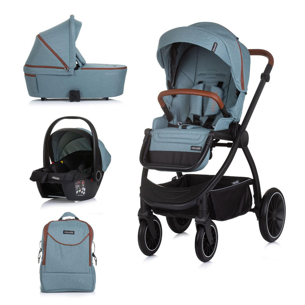 KOMBIKINDERWAGEN Prestige 3 in 1 blau Babywanne Rucksack i-Size Babyschale - Blau, Metall (85/59/123cm) - Chipolino