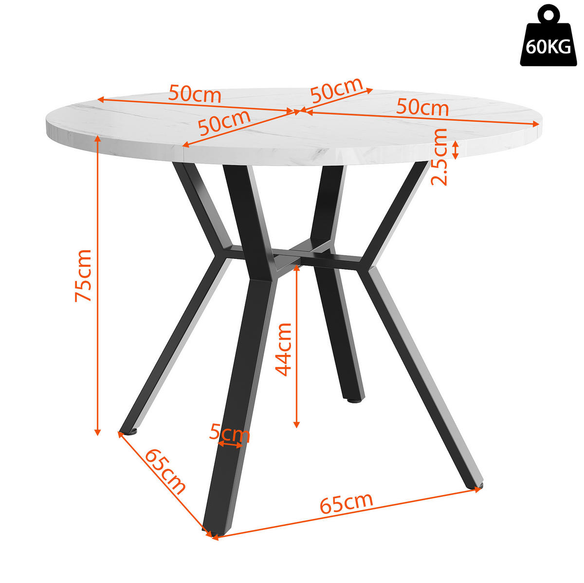 ESSTISCH rund, MDF in Marmoroptik mit /-Metallgestell, Ø 100/75 cm, Weiß/Schwarz - Schwarz, Holzwerkstoff (100/100/75cm) - Redom