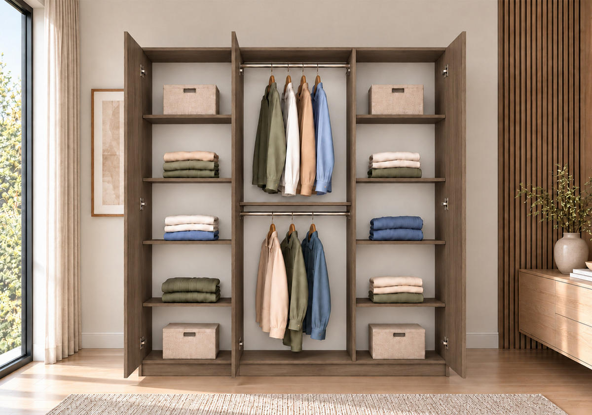 DREHTÜRENSCHRANK ROSA III 3D 150/210/55, 3-türig, Nussbaum - Goldfarben/Nussbaumfarben, Holzwerkstoff (150/210/55cm) - imoebel24