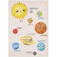 TEPPICH Kinder Flachgewebe Weltall-Planeten Polyamid rutschfest Kinderzimmer Beige Rechteckig 160x230 - Beige, Textil (160/230cm) - KADIMA DESIGN