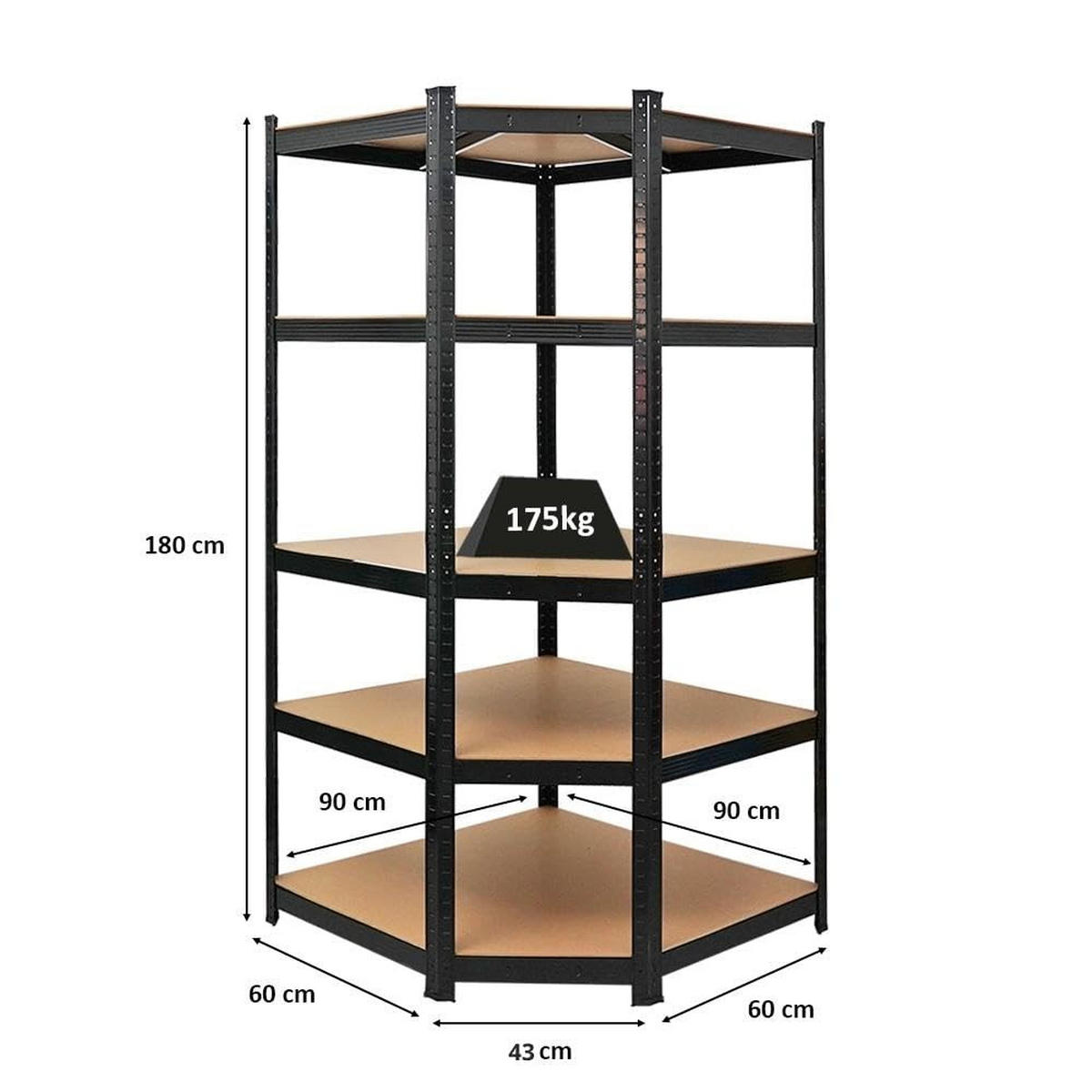ECKREGAL Ragnar 180x90x60 cm Fachlast 175 kg Schwarz - Schwarz, Metall (90/180/60cm) - PROREGAL