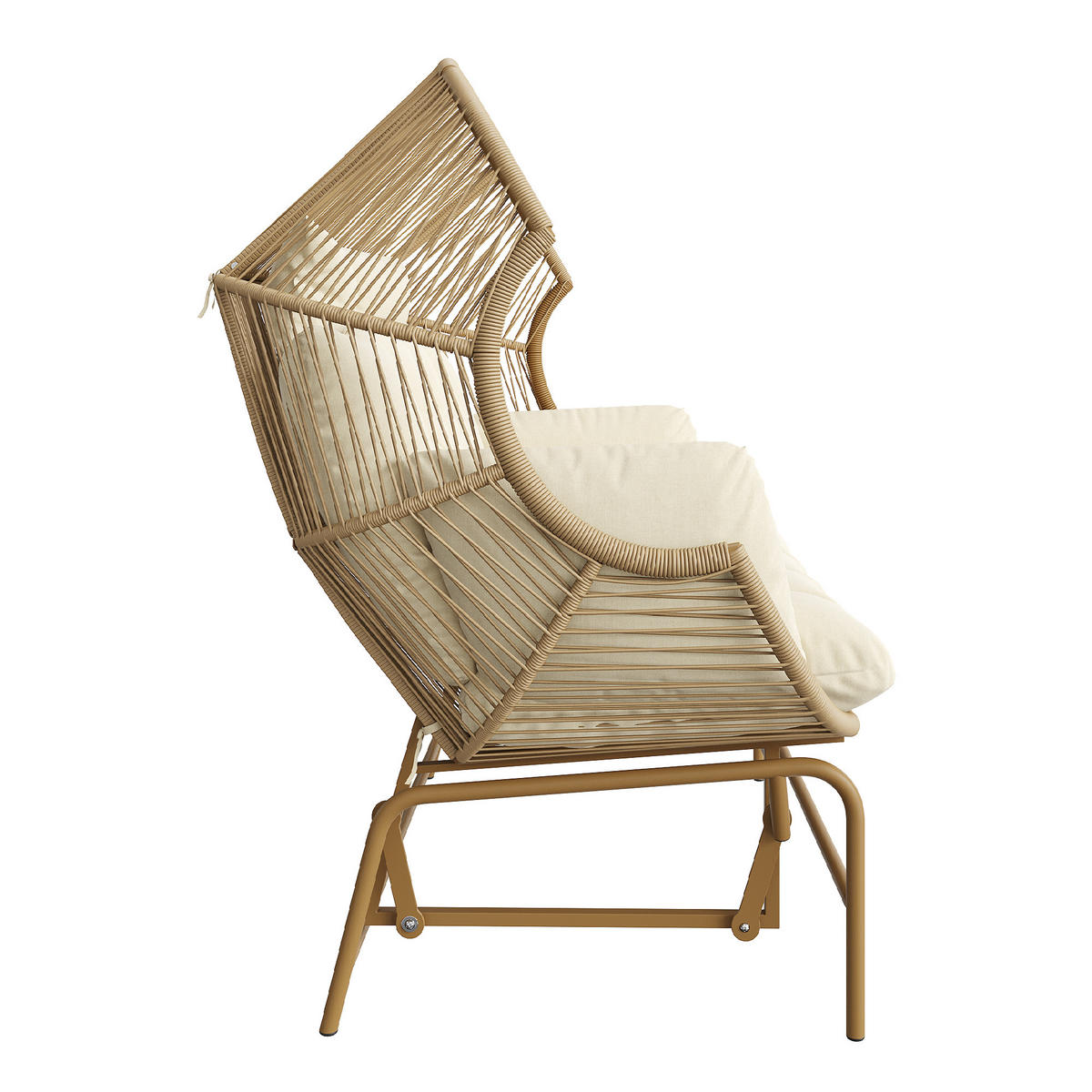 GARTENSCHAUKEL 145 cm Natur PE-Rattan 2-Sitzer Schaukelstuhl mit Kissen & Metallgestell für Balkon und Terrasse - Naturfarben, Metall (145/143/85cm) - Urban Meuble