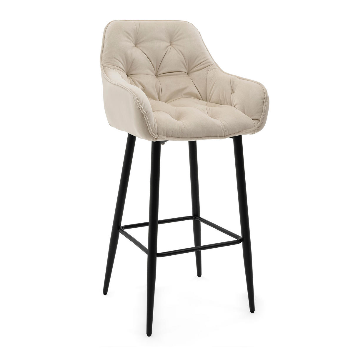 BARHOCKER SIENA gepolstert mit Steppung - beige - Samt Velours - Beige/Schwarz, Metall (53/107/52cm) - NEW HOME