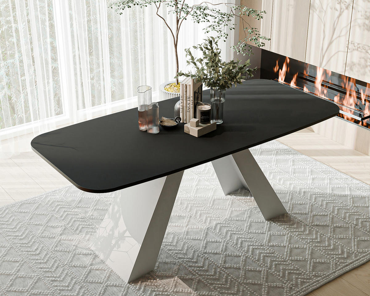 AUSZIEHTISCH ZENITH 160/90/76 cm mit Metallgestell, Weiß / Schwarz - Schwarz/Weiß, Holzwerkstoff/Metall (90/160/76cm) - Idohome