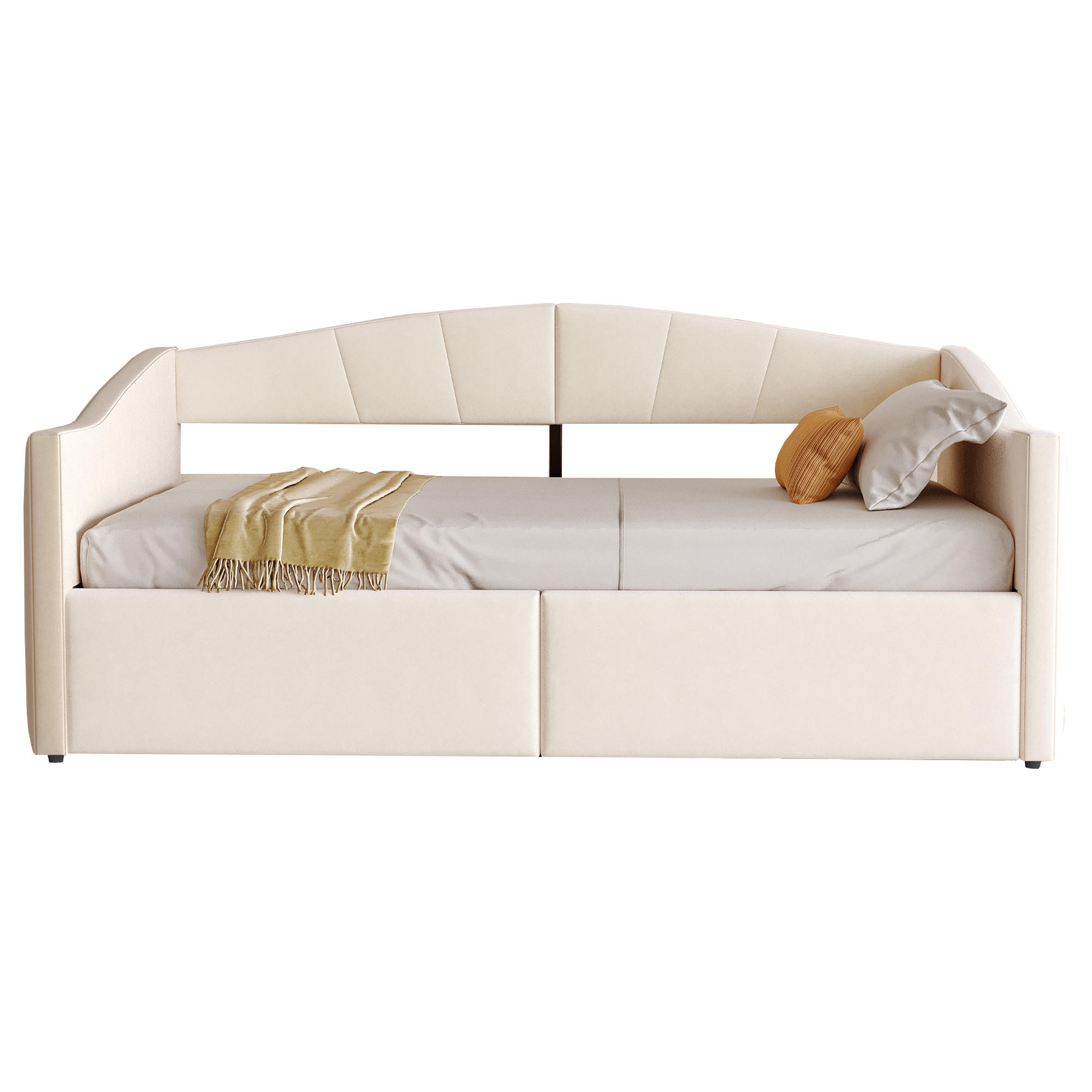 POLSTERBETT Sofabett 90/200 cm Beige mit hydraulischer Lagerung und Lattenrost aus Samt - Beige, Textil (90/200cm) - OKWISH