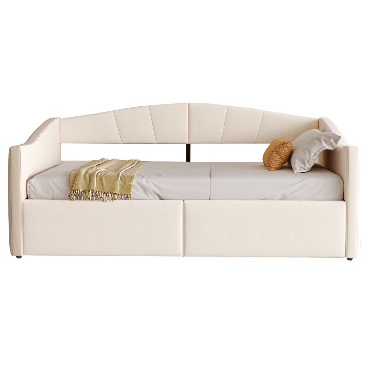 POLSTERBETT Sofabett 90/200 cm Beige mit hydraulischer Lagerung und Lattenrost aus Samt - Beige, Textil (90/200cm) - OKWISH