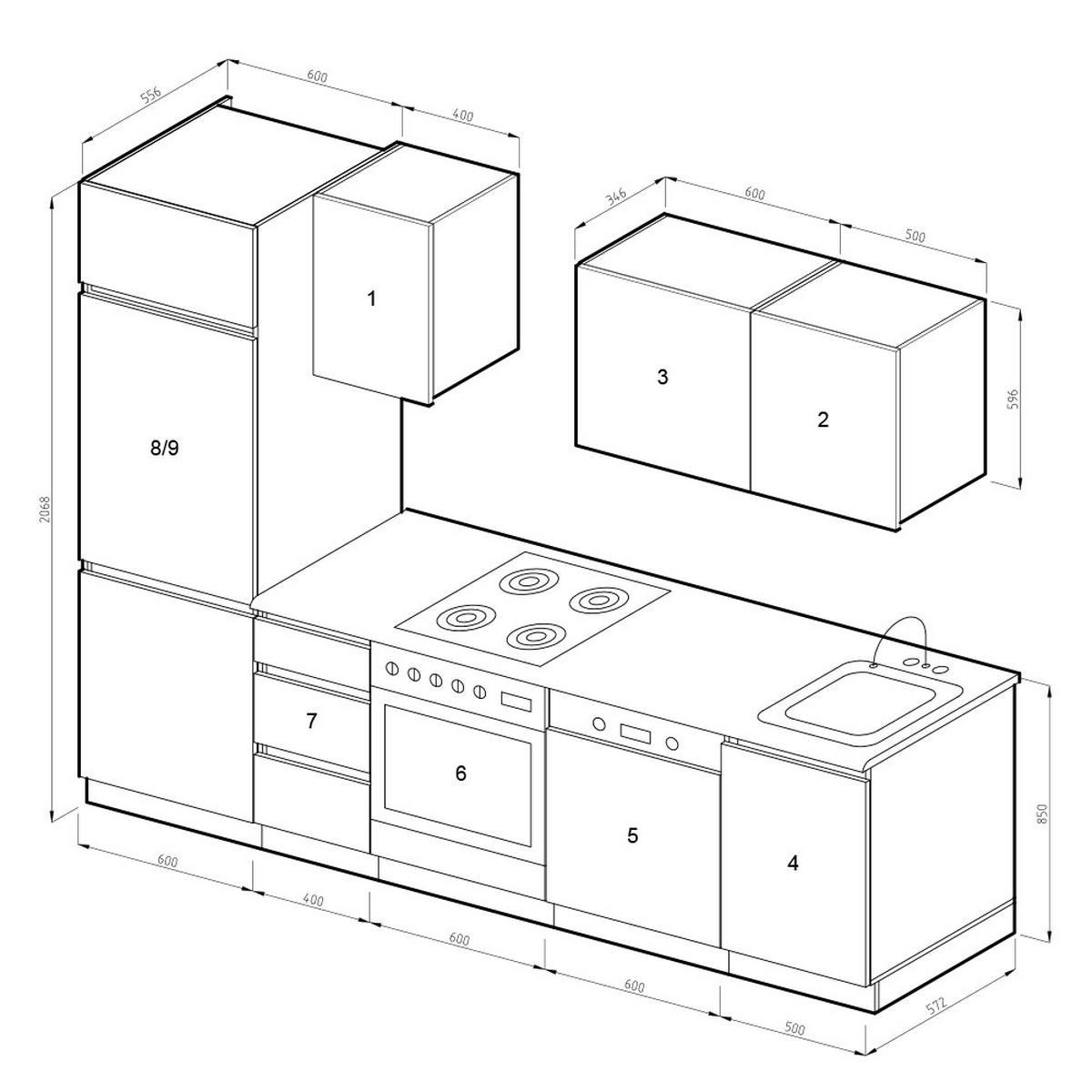 KÜCHENZEILE Optima Anthrazit Hochglanz 270 cm ohne AP grifflos mit LED-Leisten - Anthrazit/Weiß, Holzwerkstoff (270/81.6/46cm) - Vicco