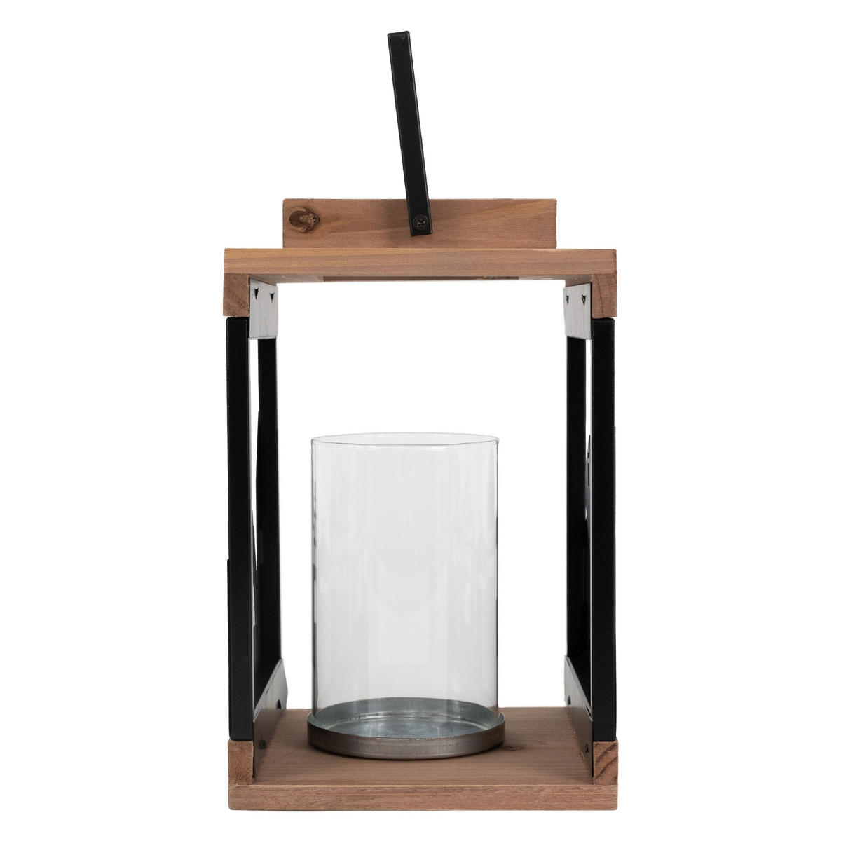 HOLZLATERNE 22cm mit Kerzenständer und Henkel Metall/Glas Stadt Muster - Braun, Holz (14/28/14cm) - ECD-Germany