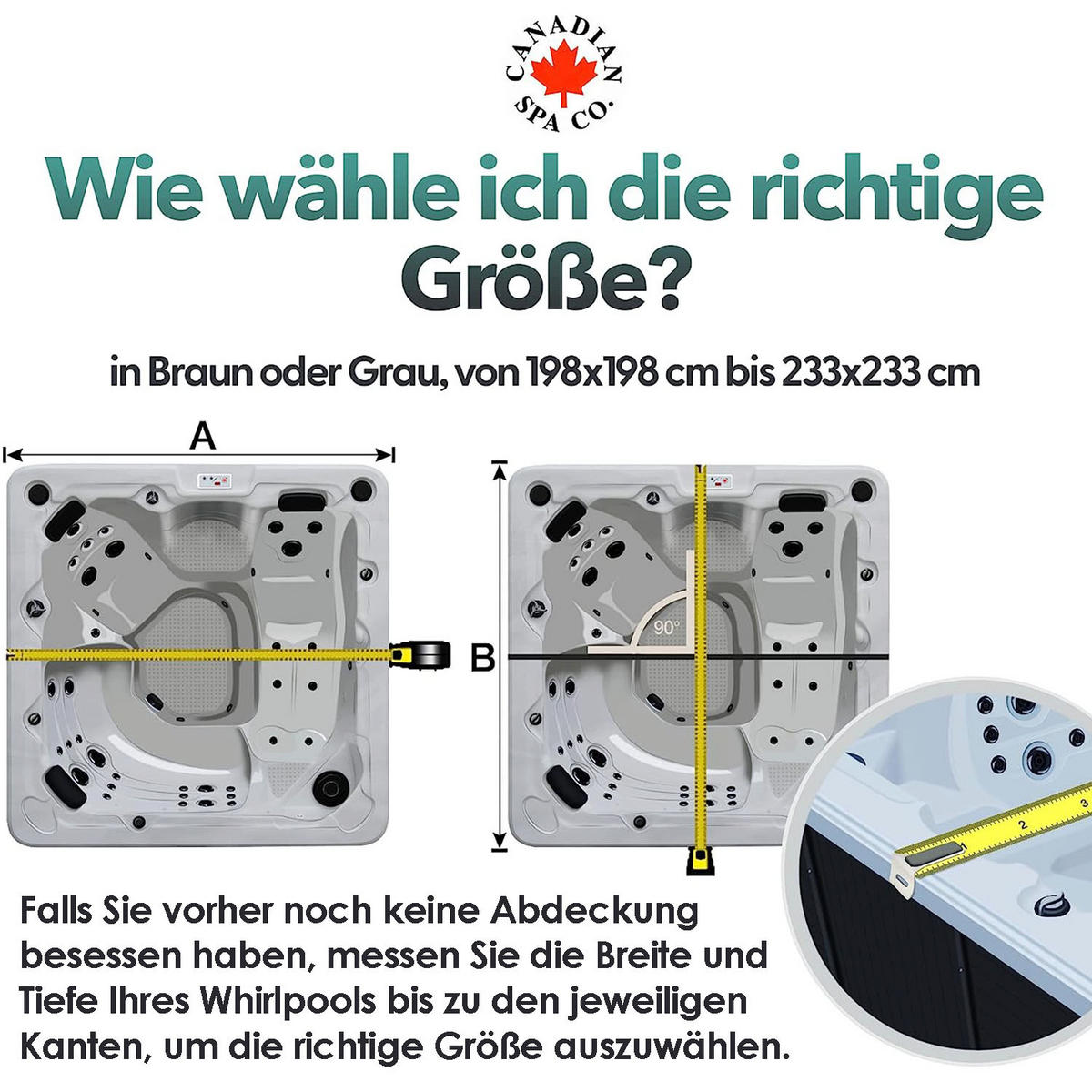 WHIRLPOOL ISOLIERABDECKUNG Muskoka schwarze Whirlpool-Abdeckung - Schwarz, Leder (188/188cm) - Canadian Spa Company