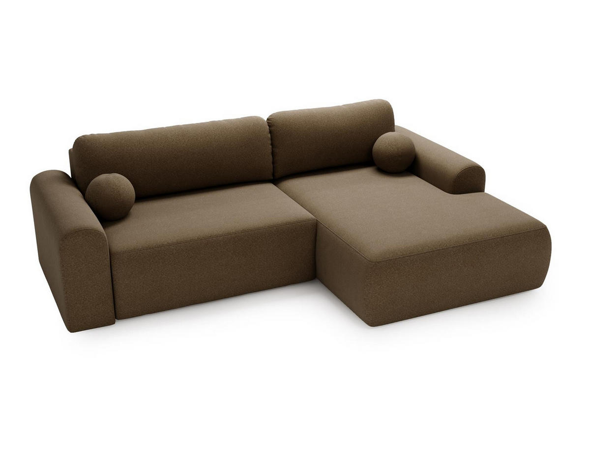 ECKSOFA Aurora Braun, mit Schlaffunktion in Lambi Stoff, rechte seite - Braun, Holzwerkstoff/Textil (257/177cm) - Bettso