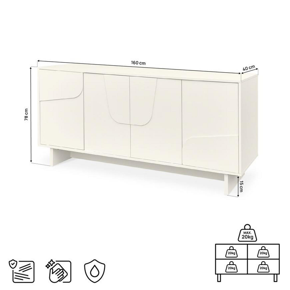 SIDEBOARD FLORA beige, 160 cm, 4 Türen, Melaminbeschichtung - Beige, Metall (160/78/40cm) - Sicaan