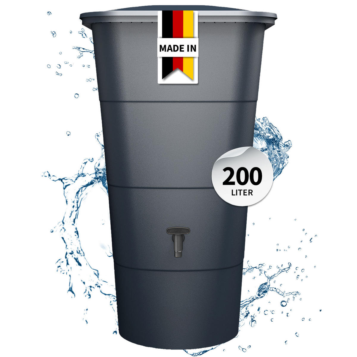 REGENTONNE eckig 200 L graphite grey inkl. Deckel und Hahn - Grau, Kunststoff (59.8/107/59.8cm) - GARANTIA