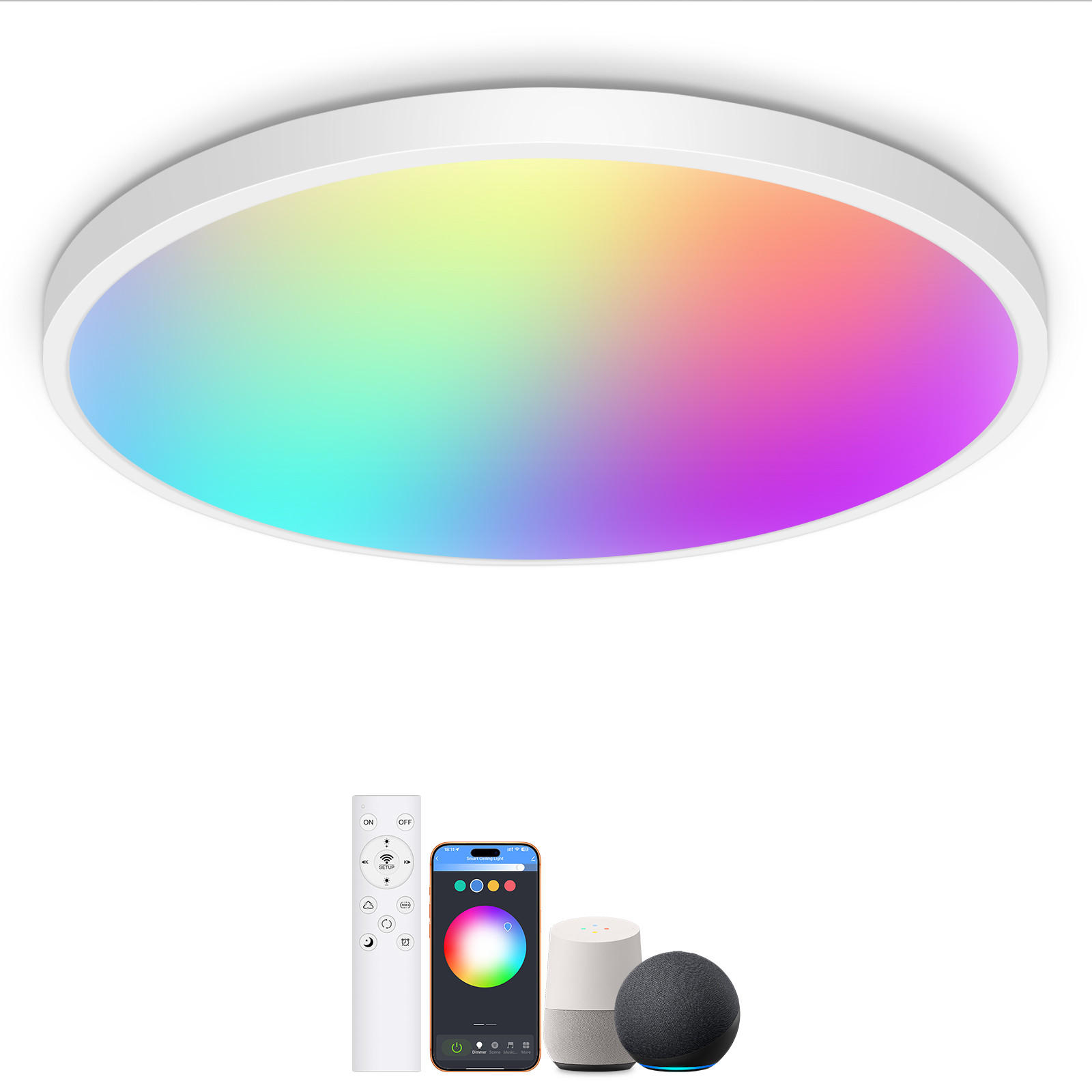 DECKENLEUCHTE CE1614 Ultradünn WiFi APP CCT RGB LED - Weiß, Kunststoff (30.5/30.5/3cm) - LOVHAUS
