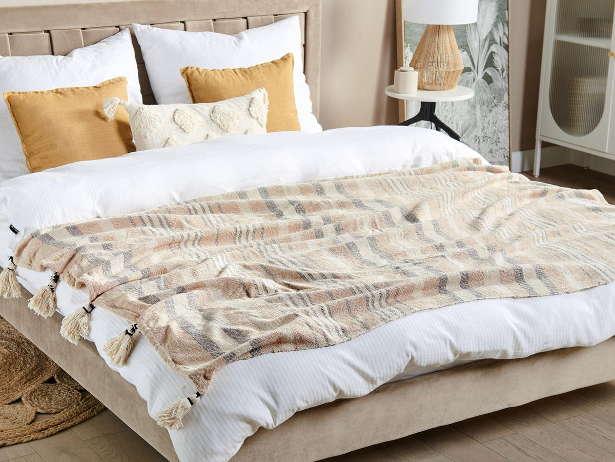 DECKE Cremeweiß Yarseli 130/170 cm - Ecru, Naturmaterialen/Textil (130/170cm) - Beliani
