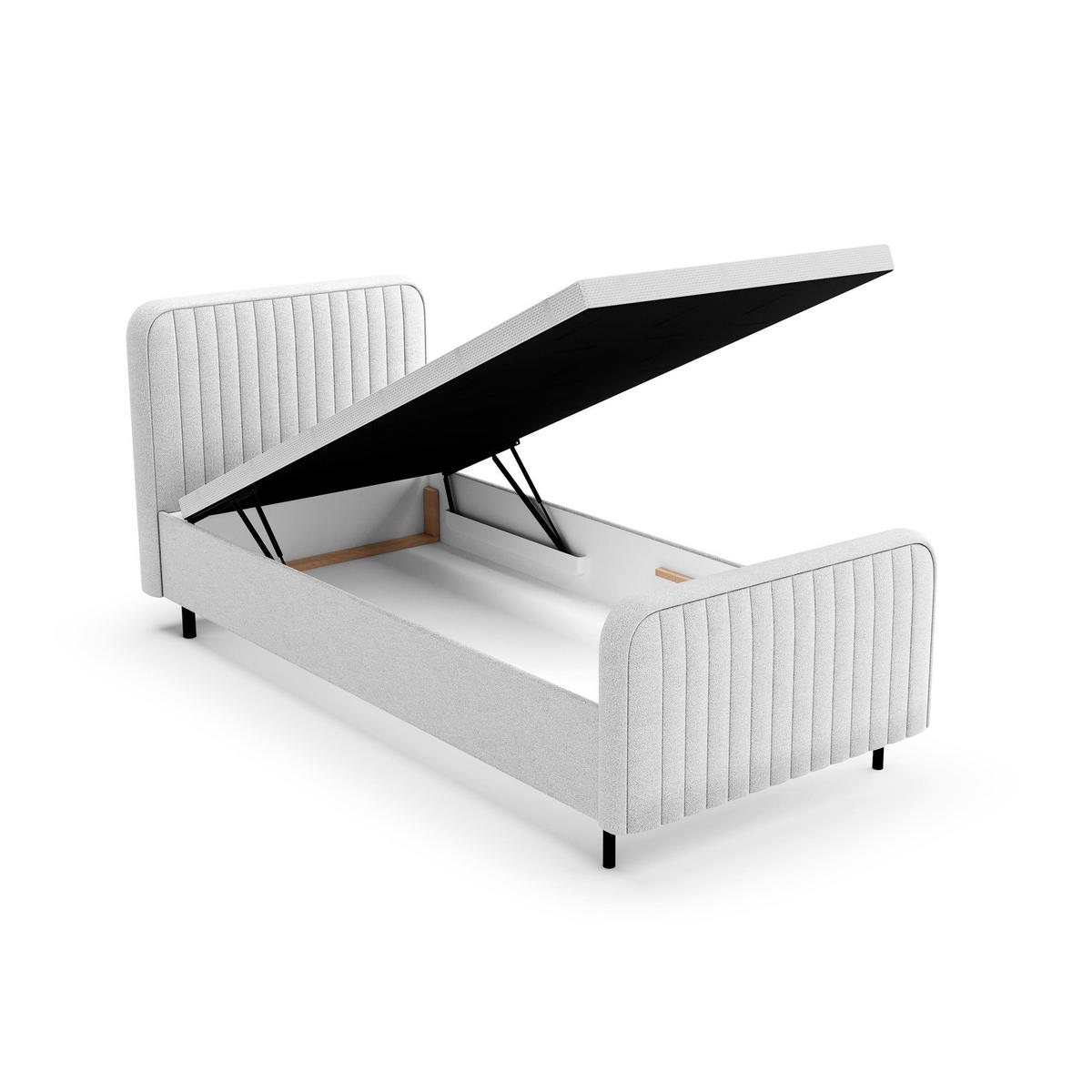POLSTERBETT Lami 90x200, Einzelbett mit Bettkasten, ohne Matratze, Hellgrau - Hellgrau/Schwarz, Textil/Metall (90/200cm) - Beautysofa
