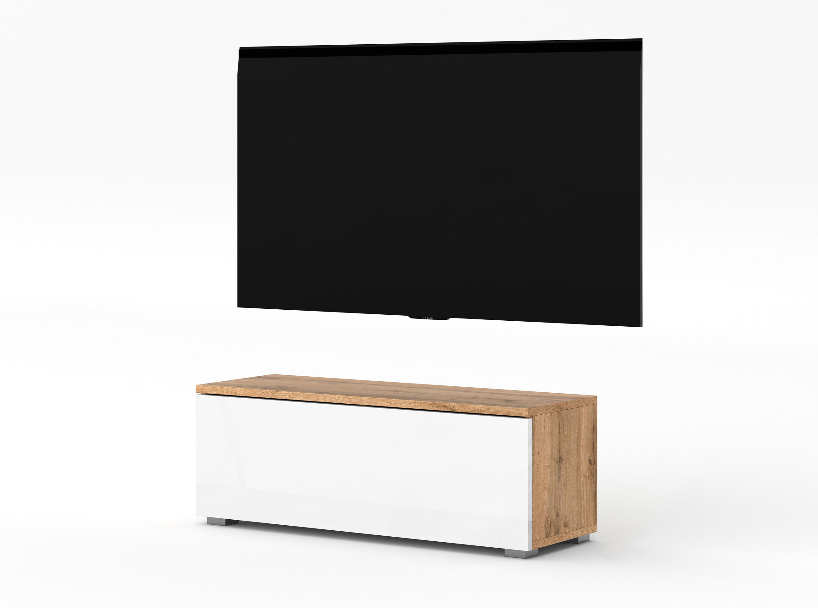 LOWBOARD Loriano 100 Wotan, Weiß Hochglanz 100/36,5/32 cm – Hängend und Stehend - Braun/Weiß, Holzwerkstoff/Kunststoff (100/36.5/32cm) - AX Living