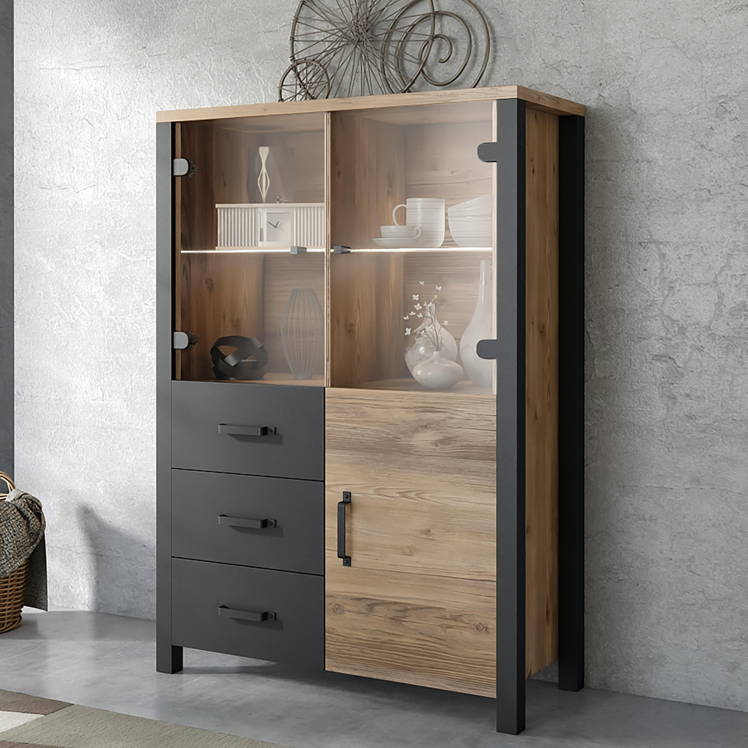 VITRINE in Braun - Braun, Holzwerkstoff (101/146/43cm) - MASSENO