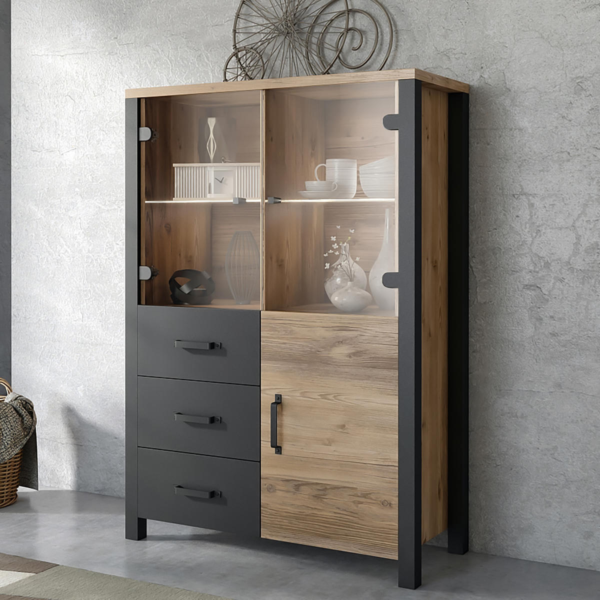 VITRINE in Braun - Braun, Holzwerkstoff (101/146/43cm) - MASSENO