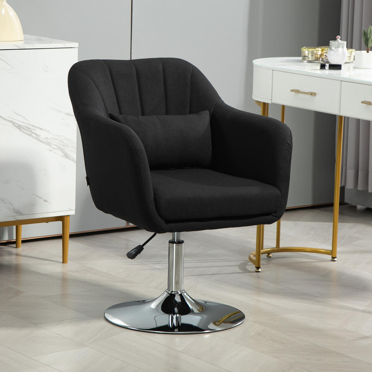 DREHBARER Akzentstuhl Schwarz 60.0/60.0/91.0 cm - Schwarz, Textil (60/91/60cm)