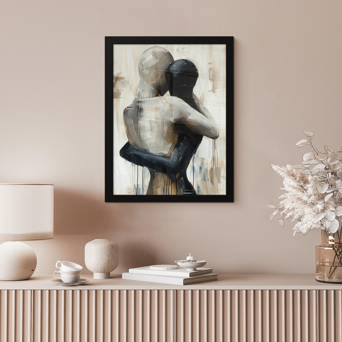 GERAHMTES BILD Abstrakt - Liebe - Schwarz und weiß - Modern 30x40 cm - Schwarz, Papier (30/40cm) - MuchoWow