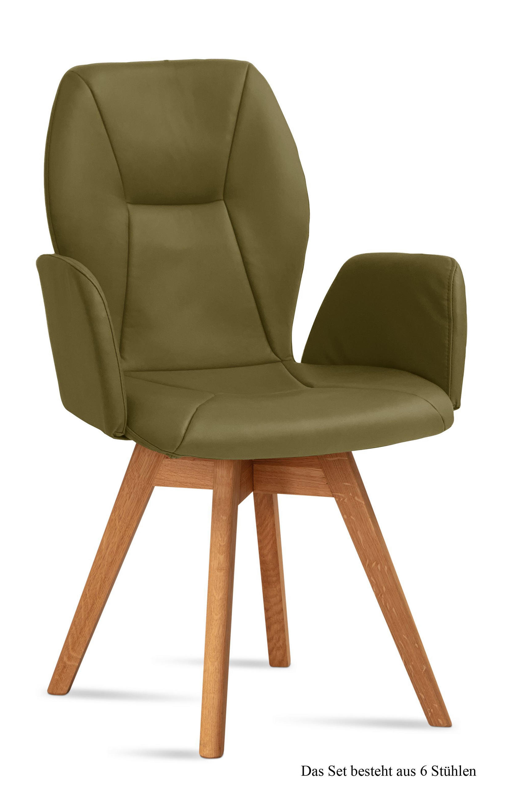 ARMLEHNSTUHL drehbar (6er-Set) Draia 58x92x60 Eiche geölt/Olivgrün - Eichefarben/Olivgrün, Kunststoff (60/92/58cm) - 58aufmkessel