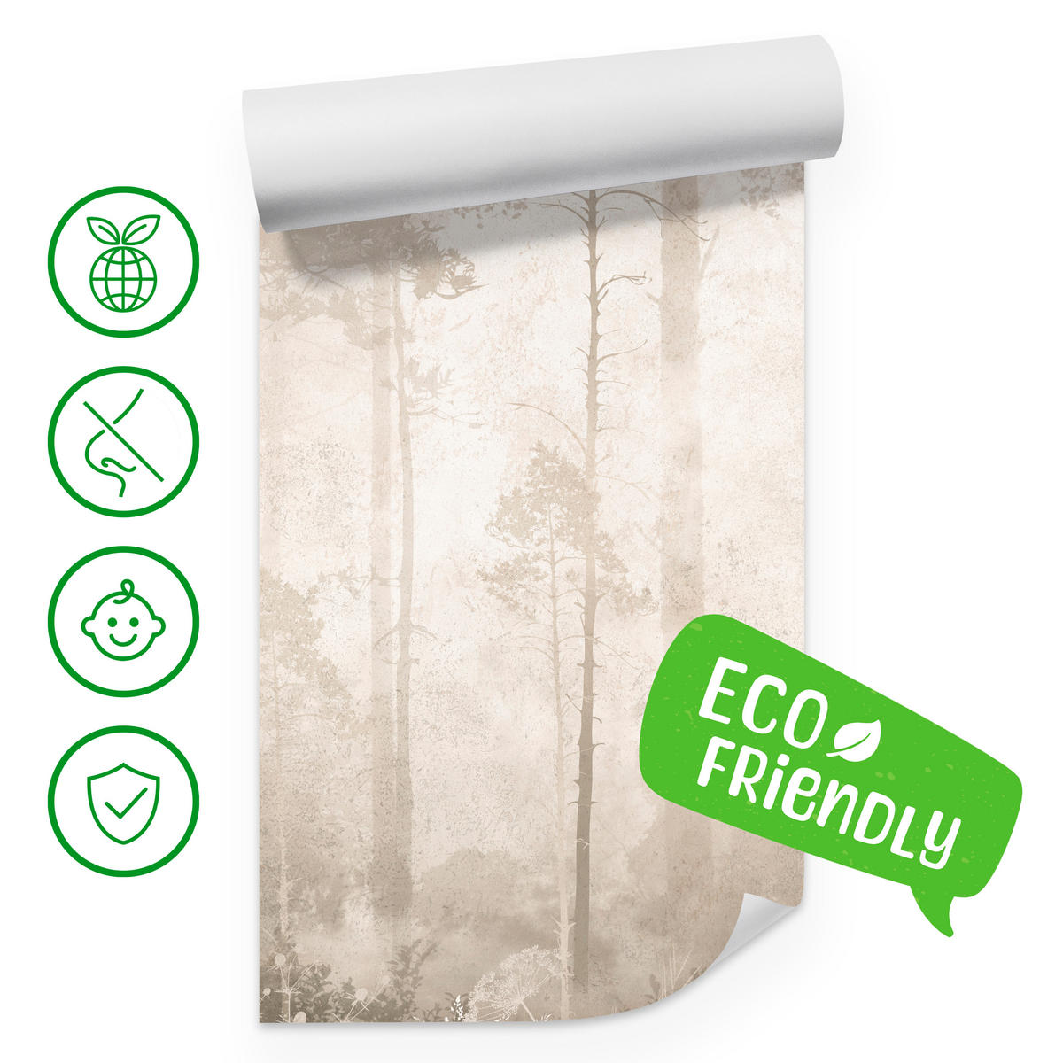 FOTOTAPETE für Wohnzimmer Nebliger Wald Vintage Bäume 350x256 - Beige/Braun, Papier (350/256cm) - Muralo