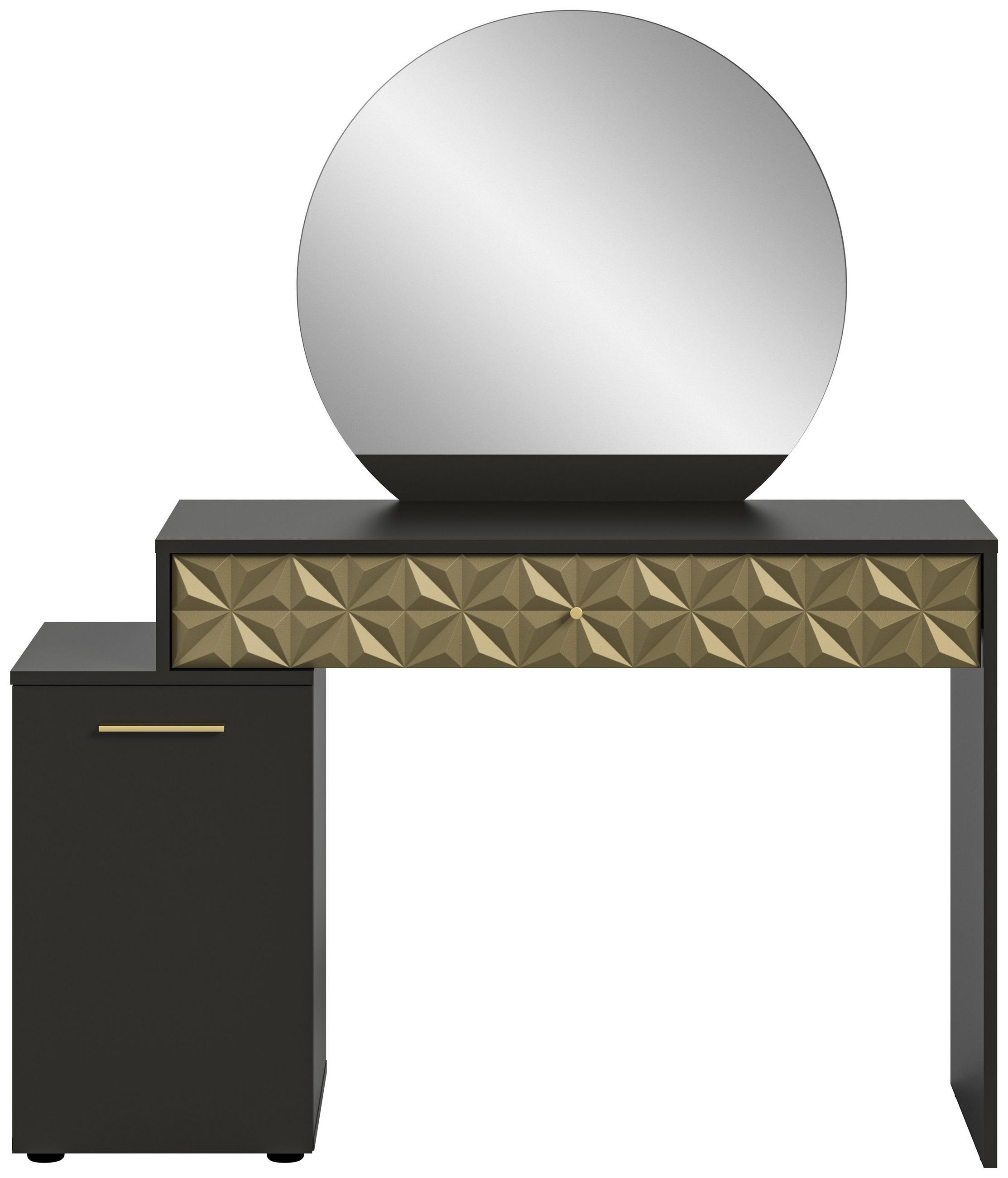 SCHMINKTISCH Prisma Schminktisch in schwarz Melamin und gold hochglanz B/H/T: 117x137x42 cm - Schwarz, Holzwerkstoff (117/138/42cm)