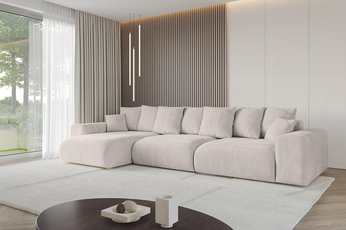 ECKSOFA Ottomane links ESKAR-L 364x176x84 Hellbraun Velours - Hellbraun/Schwarz, Holzwerkstoff/Kunststoff (364/176cm) - ALTDECOR