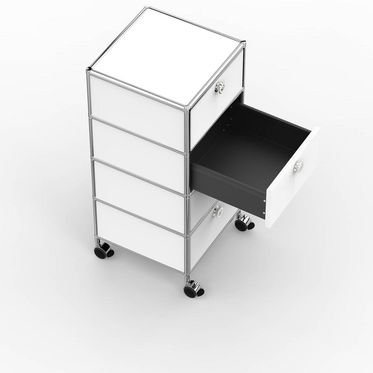 BÜRO-ROLLCONTAINER, Metall, 40 cm, 4 Schubladen, Weiß - Chromfarben/Silberfarben, Metall (40/89.8/39.7cm) - Versee
