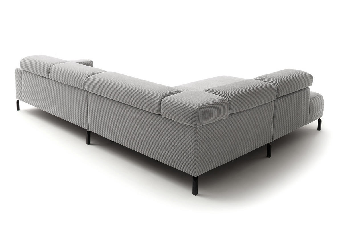 ECKSOFA DELIA Hellgrau Cord - Hellgrau/Schwarz, Textil/Metall (312/219cm) - KAWOLA