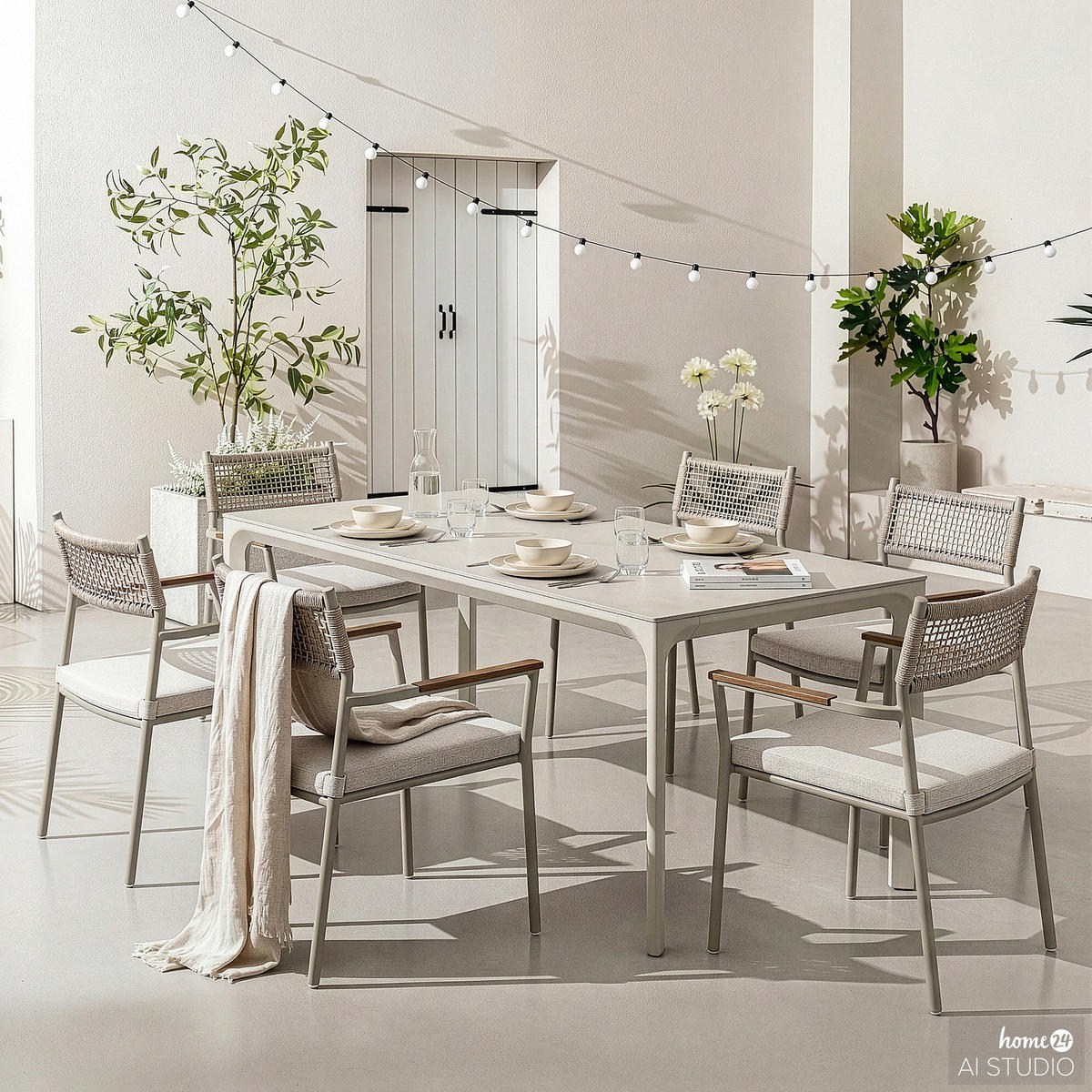 GARTENESSGRUPPE - 7-teilig - Aluminium / Granit - Grau - Grau, Kunststoff/Textil - home24