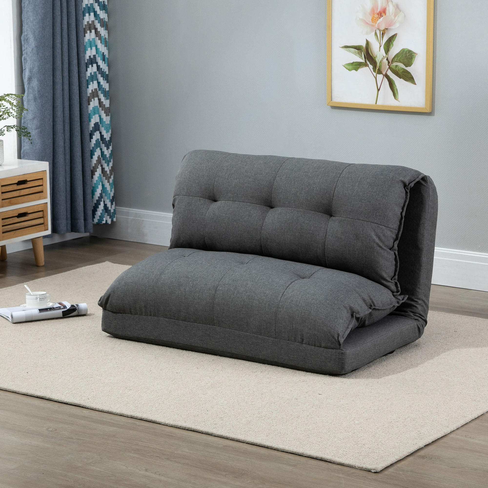 BODENSTUHL 2-in-1 Bodensessel Bett mit Rückenlehne 13 Positionen Verstellbar - Grau, Metall (71/54/100cm) - HOMCOM