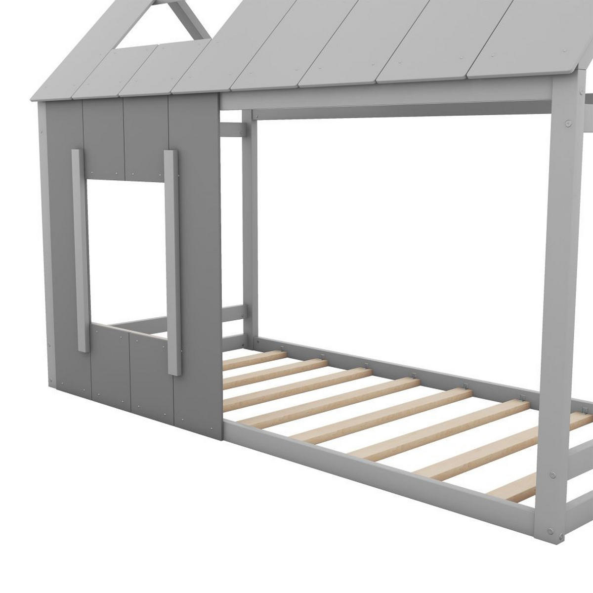 HAUSBETT 90/200 cm in Dunkelgrau und Hellgrau mit Fenster - Grau, Holz (90/200cm) - KOMHTOM