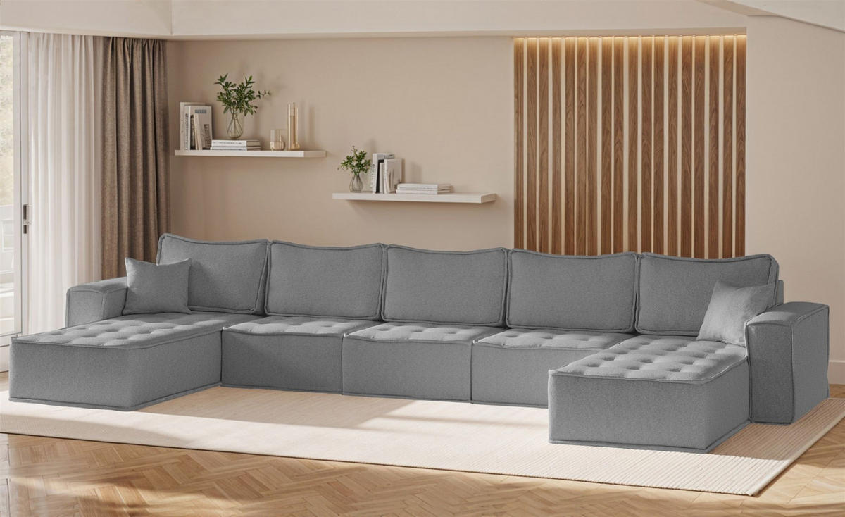 WOHNLANDSCHAFT Sande In Raven - Grau, Holzwerkstoff/Textil (452/85/192cm) - Fun Möbel