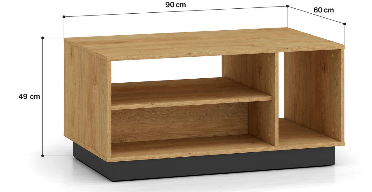 COUCHTISCH Modesto Eiche Style hell / Schwarz 90 / 60 / 49 cm - Hellbraun/Schwarz, Holz/Holzwerkstoff (60/90/49cm) - Feldmann-Wohnen