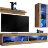 WOHNWAND TIVOLI SET5-WOTAN/WOTAN+BLU Offener Raum Wotan Wotan - Eiche Wotan, Glas/Holzwerkstoff (200/195/35cm) - Komodee