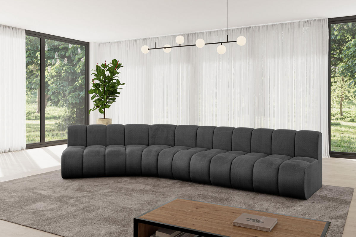 ECKSOFA modulares Sofa Montra-L2 - 381x174x70 cm Schwarz - Schwarz, Holzwerkstoff/Textil (381/174cm) - ALTDECOR