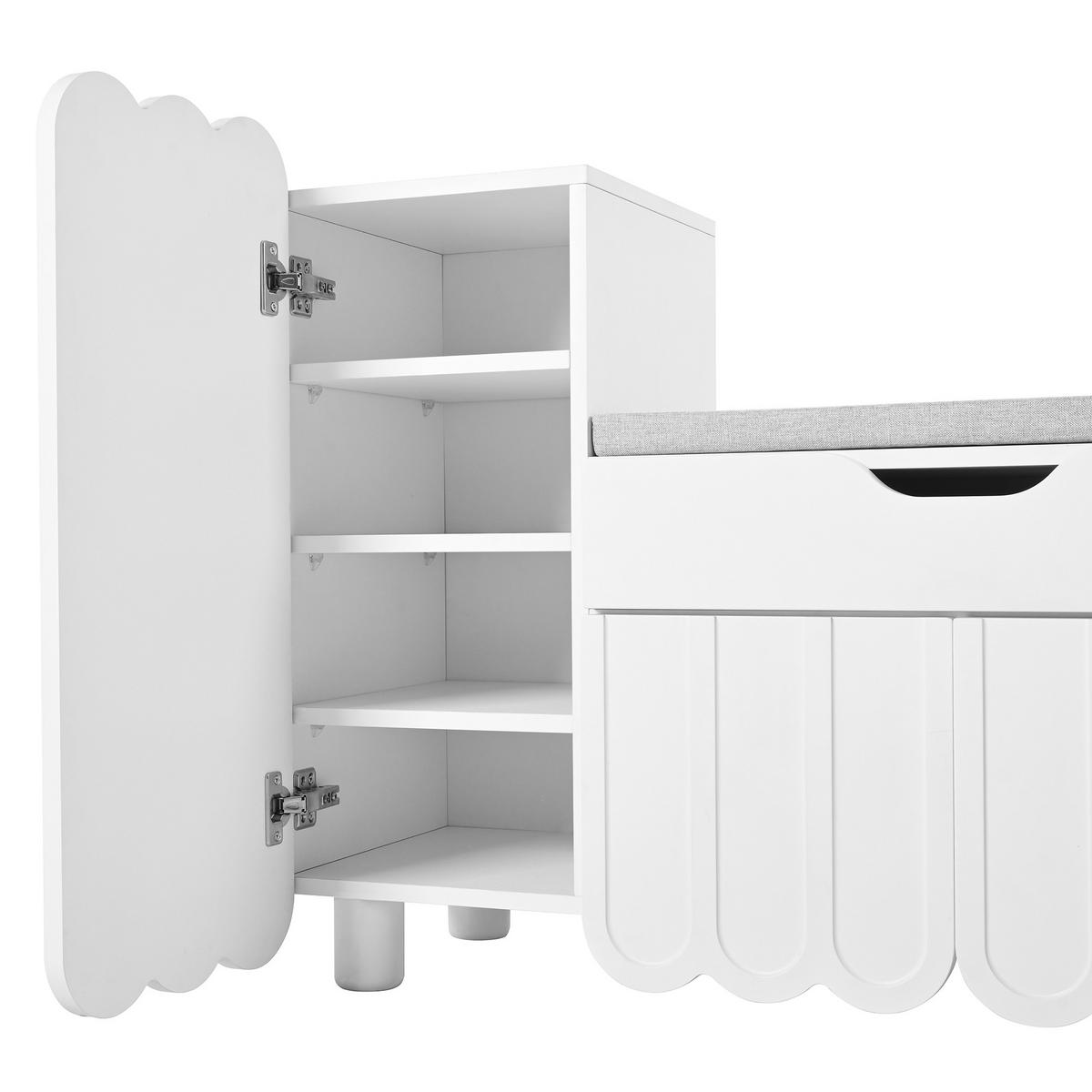 SCHUHSCHRANK 3 Türen Schublade Sitzpolster Weiß Platzsparend - Weiß, Holzwerkstoff (35/74.5/90cm) - FLIEKS