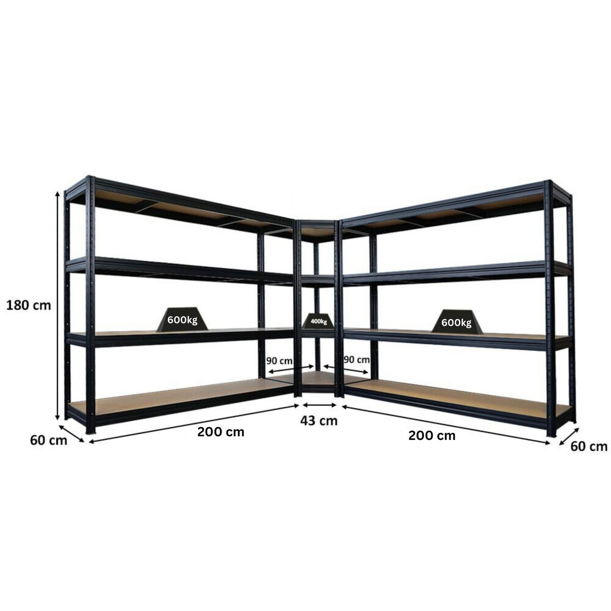 ECKREGAL SparSet mit 2x Schwerlastregal Dino 180 x 200 x 60 cm Schwarz - Schwarz, Metall (290/180/60cm) - PROREGAL