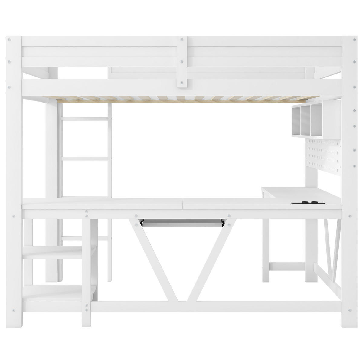 HOCHBETT 90/200 cm DE-03354, mit Schreibtisch, Ablagefächern und LED-Beleuchtung, in Weiß - Weiß, Holz/Holzwerkstoff (90/200cm) - ComfortXL
