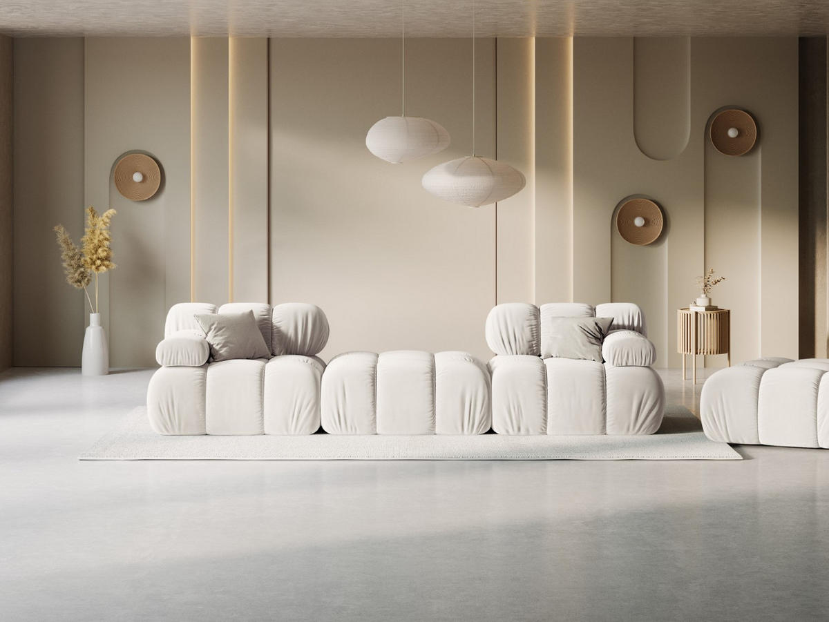 MODULARES-SOFA Bellis aus Samt leichtes beige 3 Sitzplätze - Creme, Textil (188/63/188cm) - Micadoni