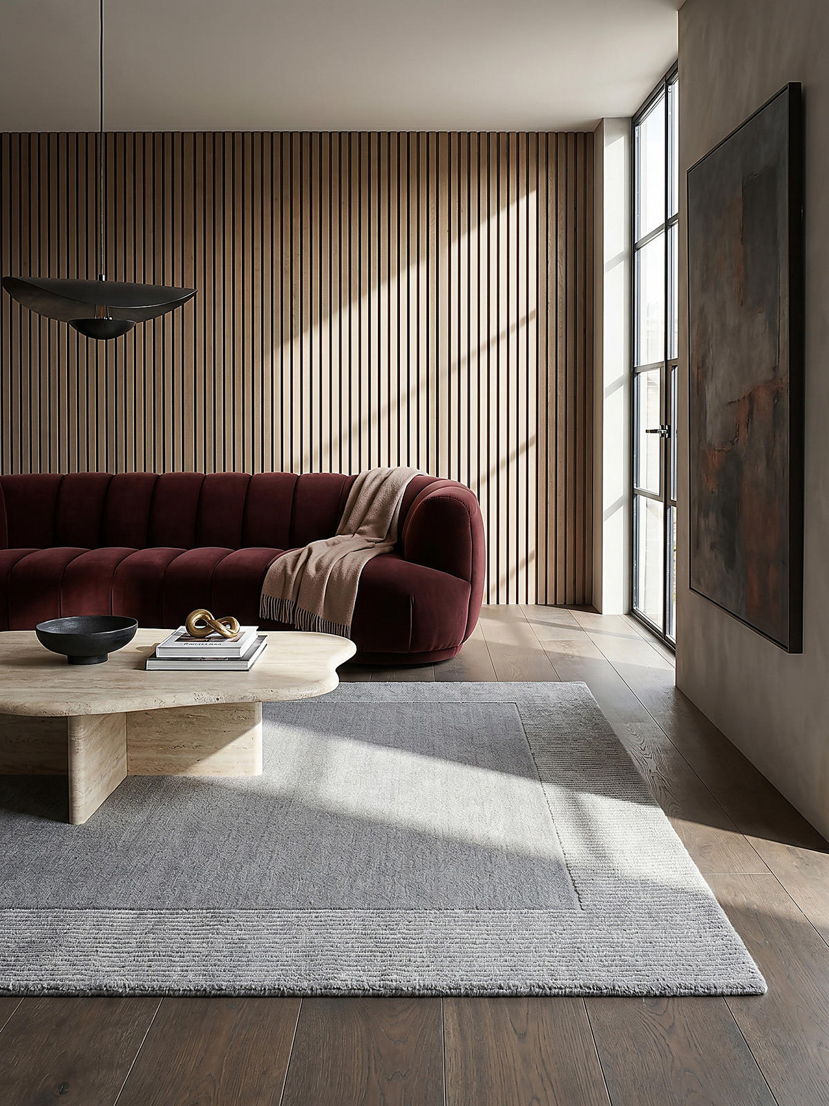WOLLTEPPICH Uni-Design, mit Randdetails, handgewebt MOLE, Grau 120x170 cm - Grau, Textil (170/120cm) - KADIMA DESIGN