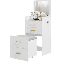 SCHMINKTISCH 48/40/90 cm in Weiß, 3-in-1 mit Spiegel und Rollhocker - Weiß, Holzwerkstoff (40/90/48cm) - Flora Grace