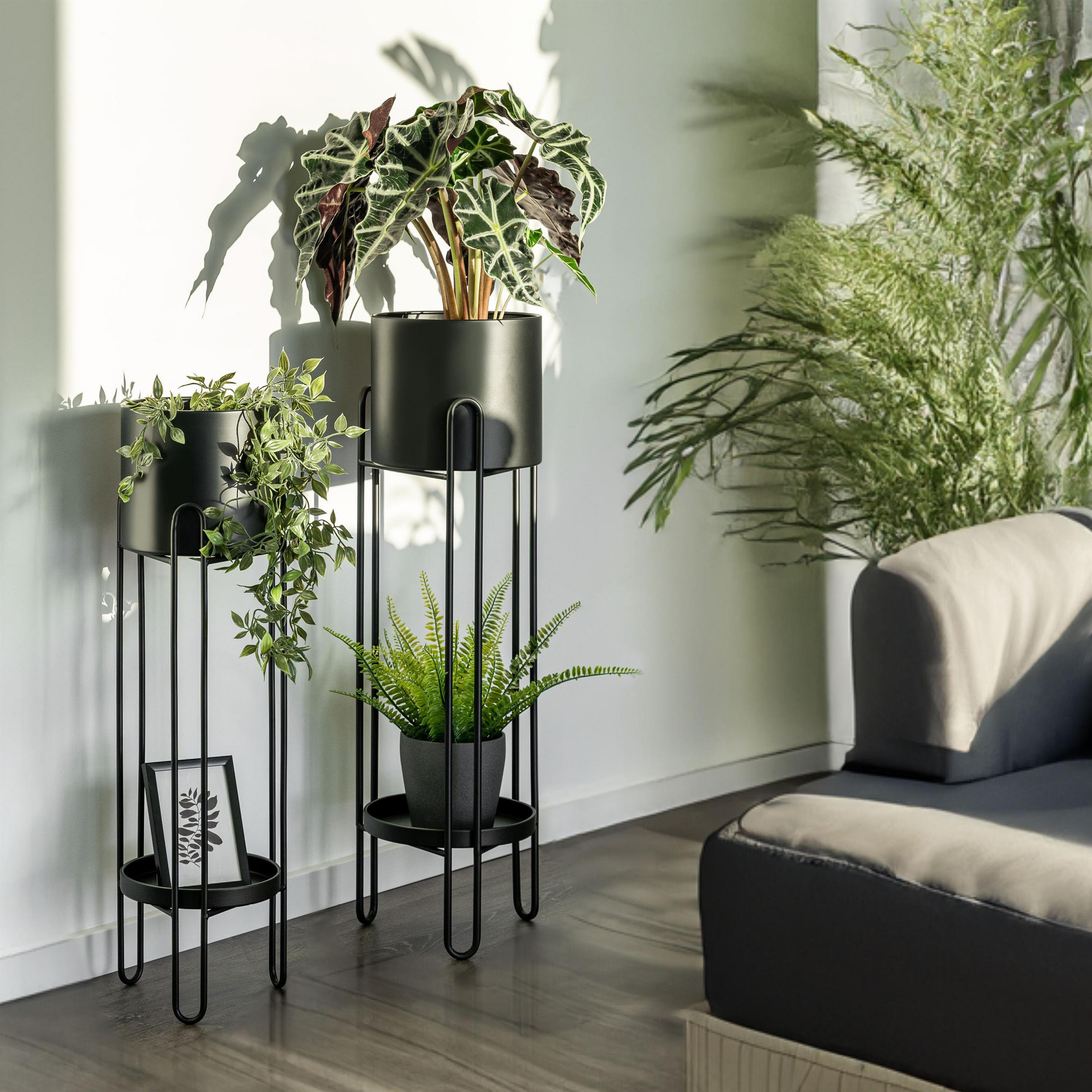 BLUMENHOCKER 2er-Set, schwarz, Metall - Schwarz, Metall (20.7/20.7/74.7cm) - bremermann