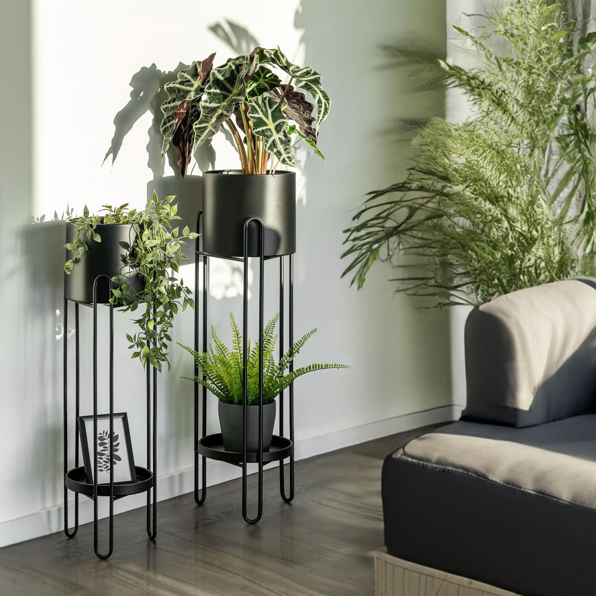 BLUMENHOCKER 2er-Set, schwarz, Metall - Schwarz, Metall (20.7/20.7/74.7cm) - bremermann