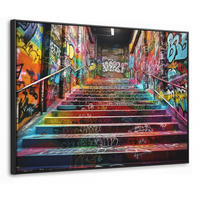 LEINWAND Bilder mit Rahmen - Treppe - Graffiti - Farben - Kunst - 100x70 - Multicolor, Textil (100/70cm) - MuchoWow