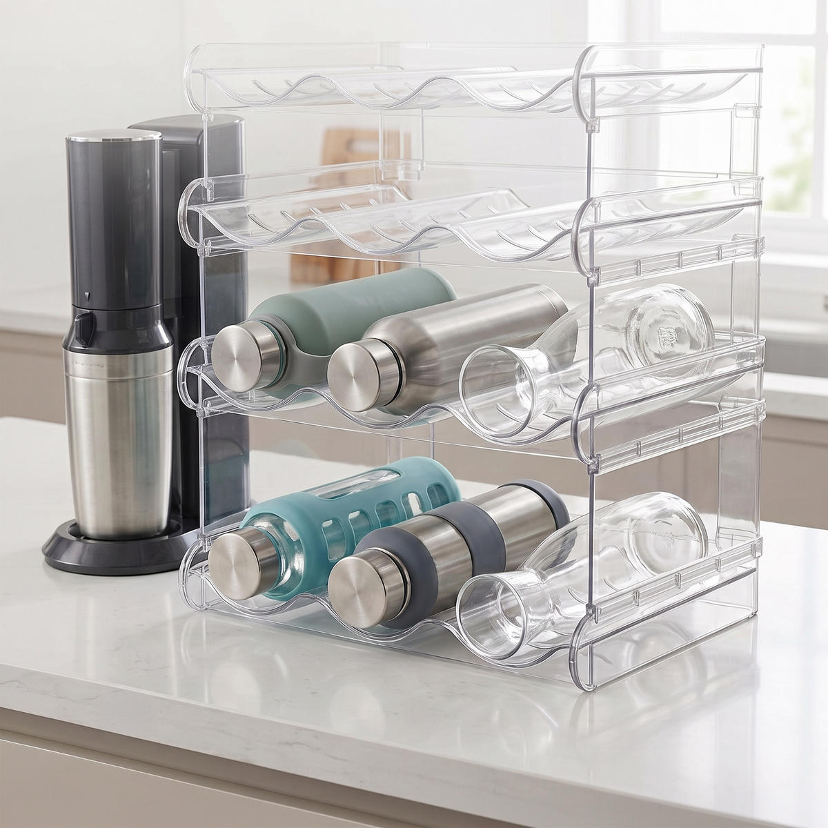 FLASCHENREGAL Transparent stapelbar Kunststoff PET 9 Flaschen - Transparent, Kunststoff (28/26/20cm) - Relaxdays