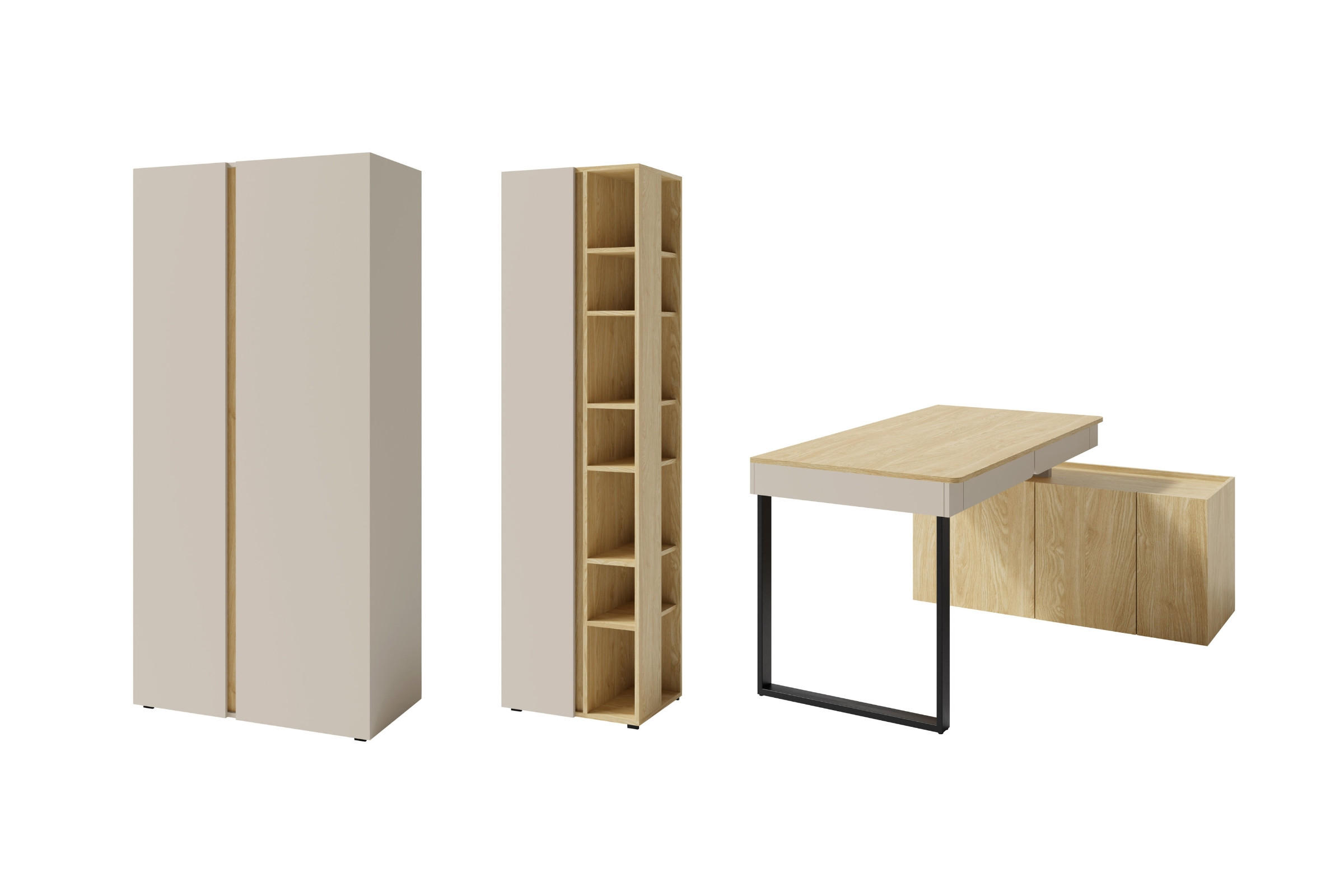 JUGENDZIMMER-SET LIBU AA 3-teilig in Sandbeige / Geölte Eiche - Eichefarben/Beige, Holzwerkstoff (373/195/63cm) - Deine Möbel 24